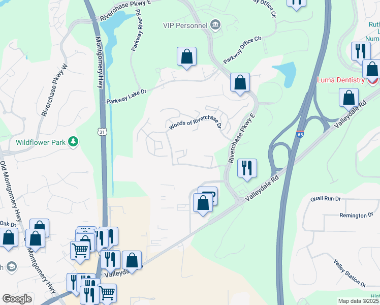 map of restaurants, bars, coffee shops, grocery stores, and more near 1012 Royal Oaks Drive in Hoover