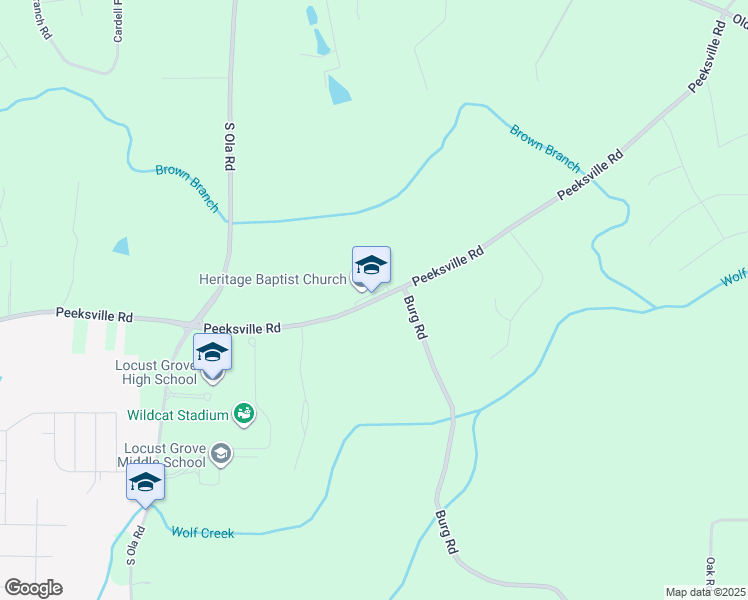 map of restaurants, bars, coffee shops, grocery stores, and more near 1843 Peeksville Road in Locust Grove