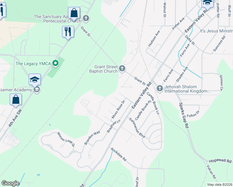 map of restaurants, bars, coffee shops, grocery stores, and more near 4338 Segars Cove in Bessemer