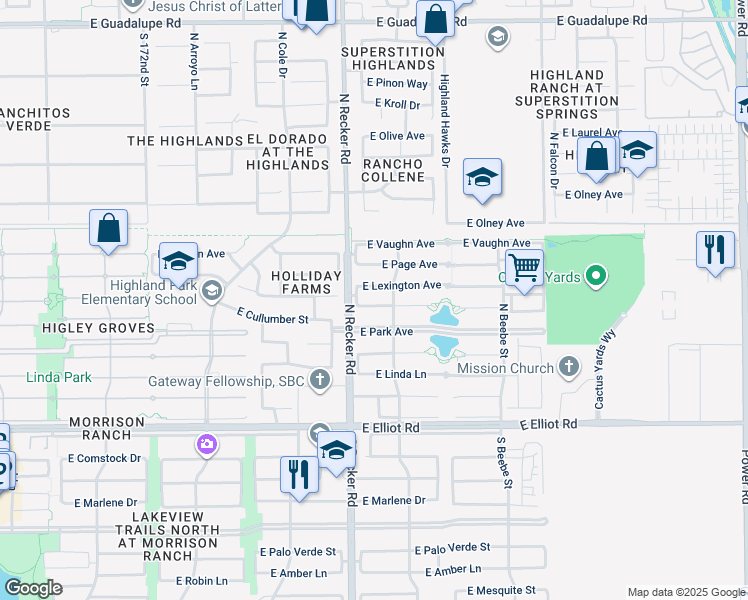 map of restaurants, bars, coffee shops, grocery stores, and more near 4048 East Lexington Avenue in Gilbert