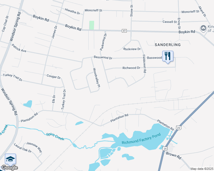map of restaurants, bars, coffee shops, grocery stores, and more near 4322 Parkwood Drive in Augusta
