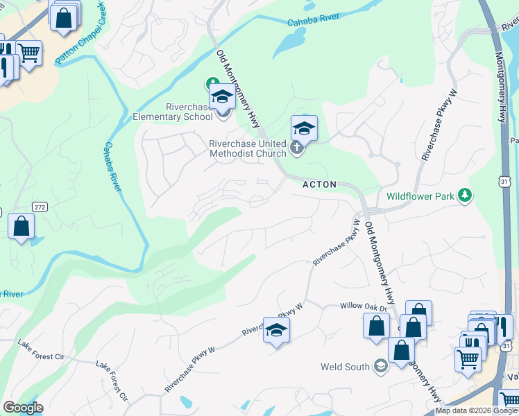 map of restaurants, bars, coffee shops, grocery stores, and more near 5 Chase Plantation Parkway in Birmingham