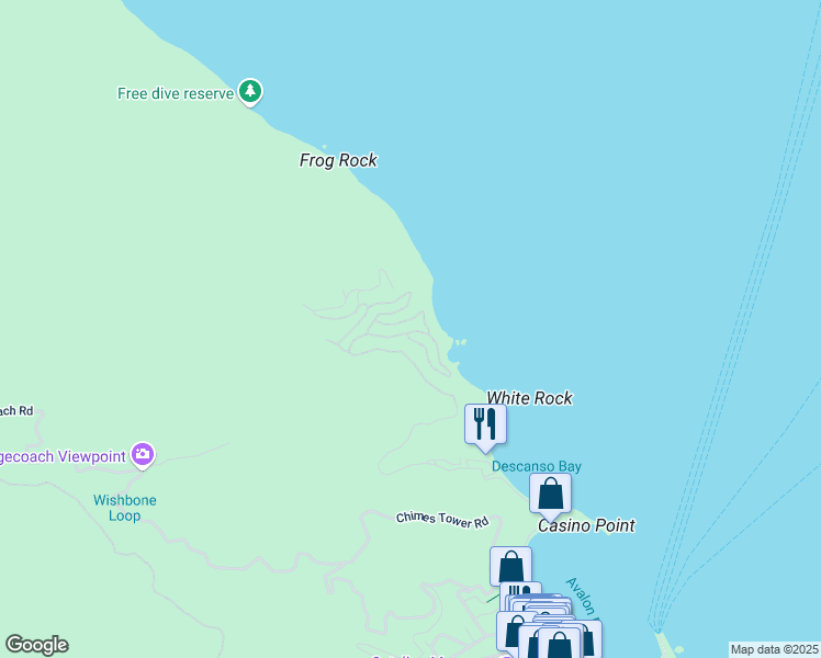 map of restaurants, bars, coffee shops, grocery stores, and more near 36 Playa Azul in Avalon