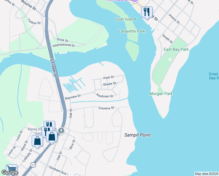 map of restaurants, bars, coffee shops, grocery stores, and more near 334 Bayview Drive in Georgetown