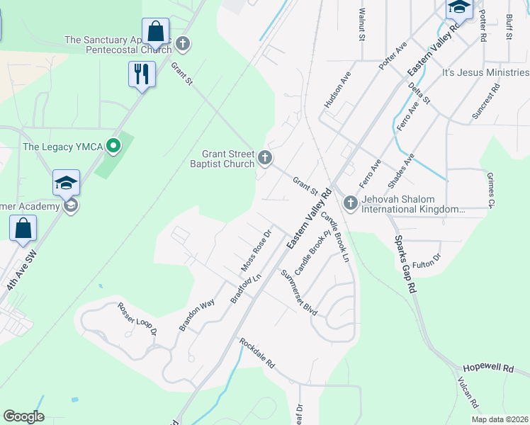 map of restaurants, bars, coffee shops, grocery stores, and more near 1441 Hudson Avenue in Bessemer