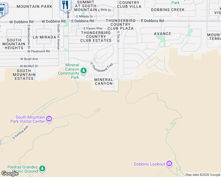 map of restaurants, bars, coffee shops, grocery stores, and more near 10019 South 6th Place in Phoenix
