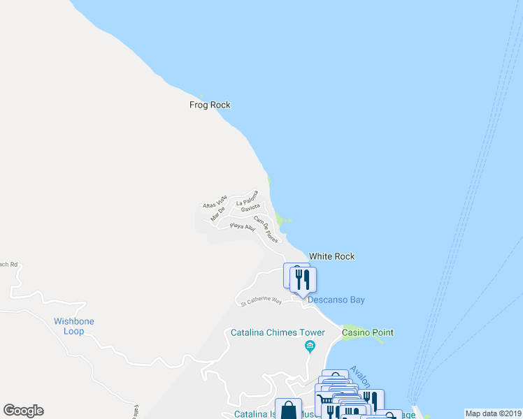 map of restaurants, bars, coffee shops, grocery stores, and more near 36 Playa Azul in Avalon
