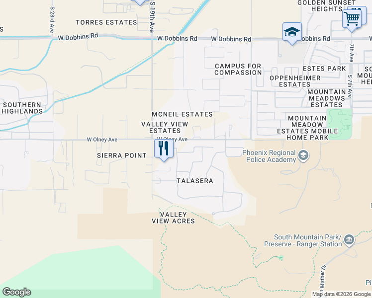 map of restaurants, bars, coffee shops, grocery stores, and more near 1750 West Lodge Drive in Phoenix