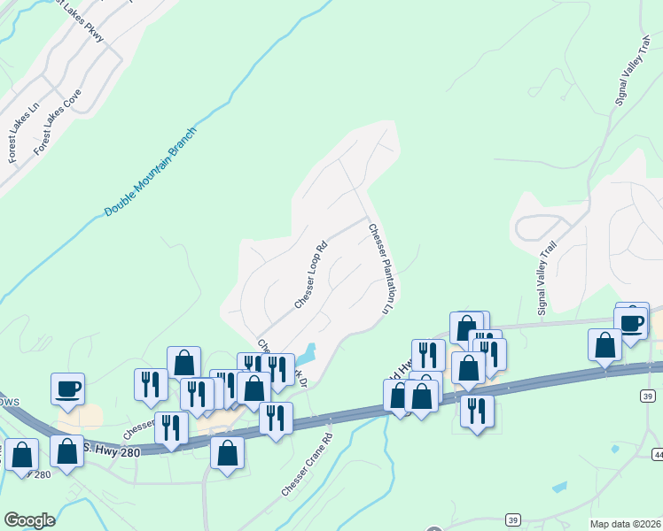 map of restaurants, bars, coffee shops, grocery stores, and more near 533 Chesser Reserve Way in Chelsea