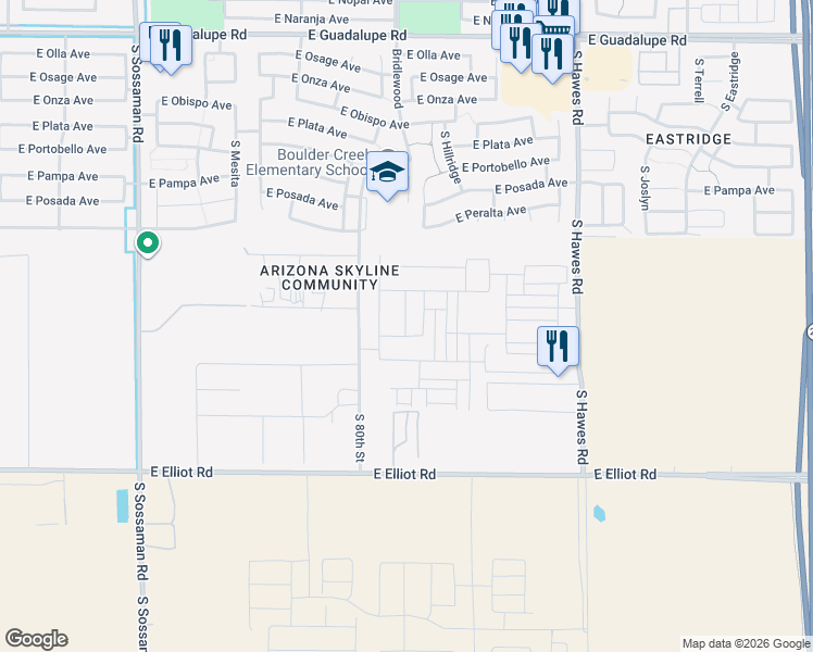 map of restaurants, bars, coffee shops, grocery stores, and more near 3215 South 80th Street in Mesa