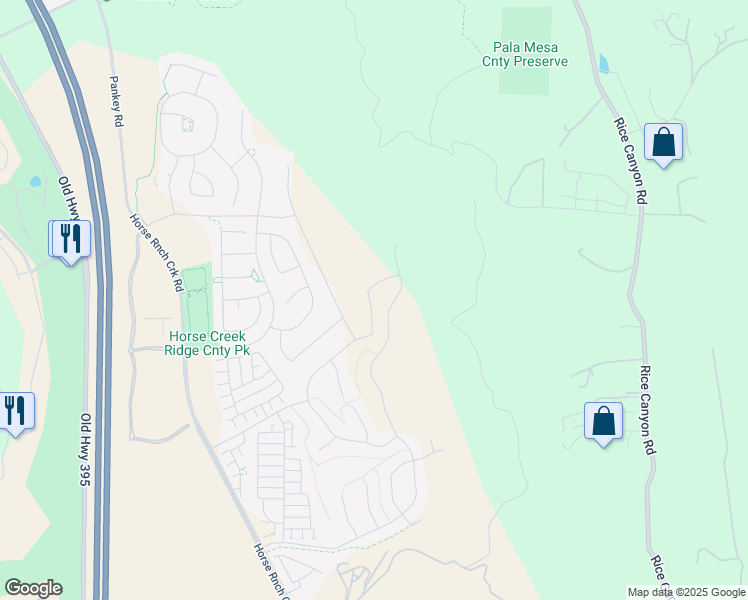 map of restaurants, bars, coffee shops, grocery stores, and more near 35505 Orchard Trails in Fallbrook