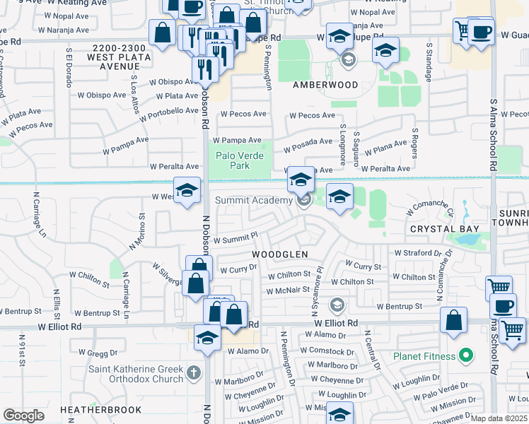 map of restaurants, bars, coffee shops, grocery stores, and more near 3313 North Apollo Drive in Chandler