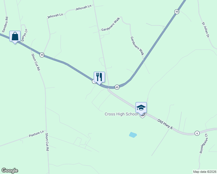 map of restaurants, bars, coffee shops, grocery stores, and more near 1012 Old Highway 6 in Cross