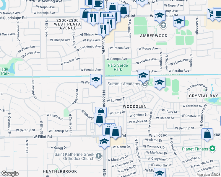 map of restaurants, bars, coffee shops, grocery stores, and more near 1914 West Cortez Circle in Chandler