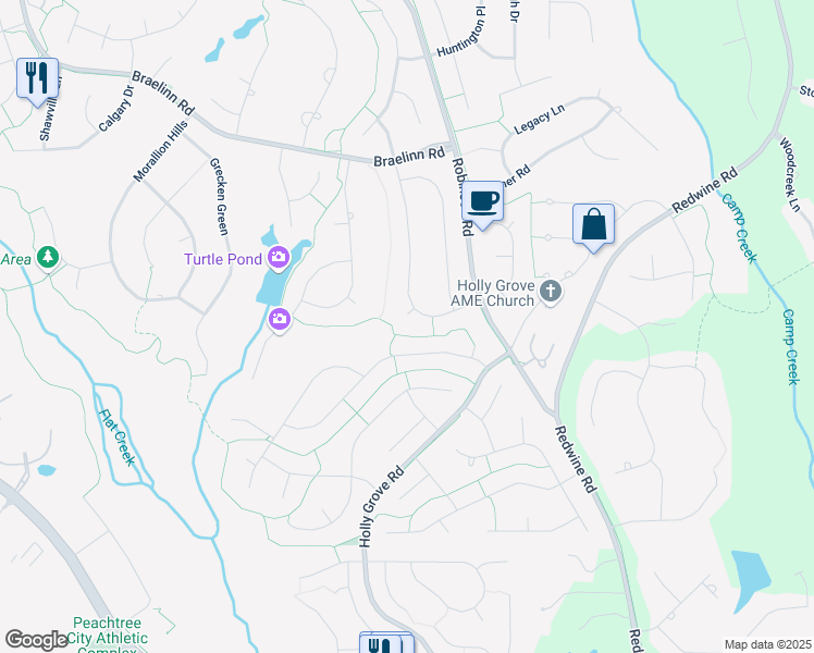 map of restaurants, bars, coffee shops, grocery stores, and more near 304 Arcade Court in Peachtree City