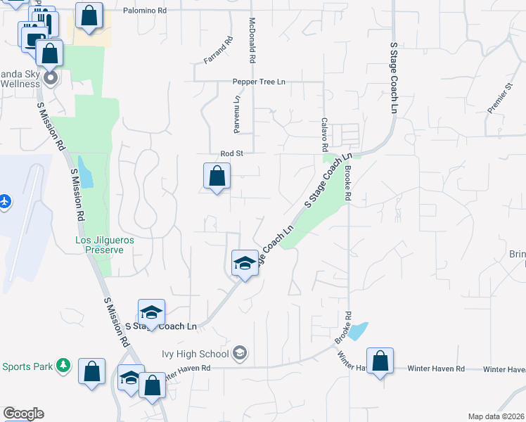 map of restaurants, bars, coffee shops, grocery stores, and more near 2102 Reineman Road in Fallbrook