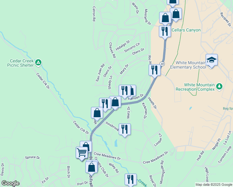 map of restaurants, bars, coffee shops, grocery stores, and more near Lucille Dr in Ruidoso