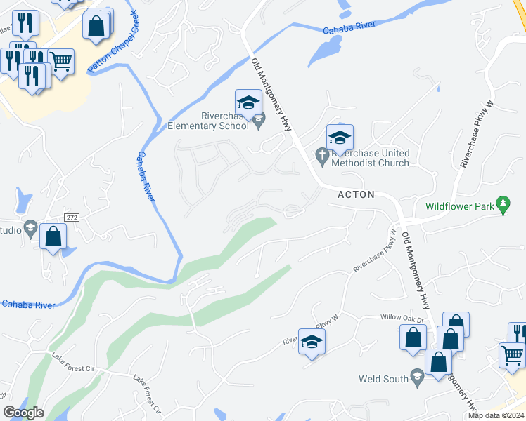 map of restaurants, bars, coffee shops, grocery stores, and more near 107 Chase Plantation Parkway in Birmingham