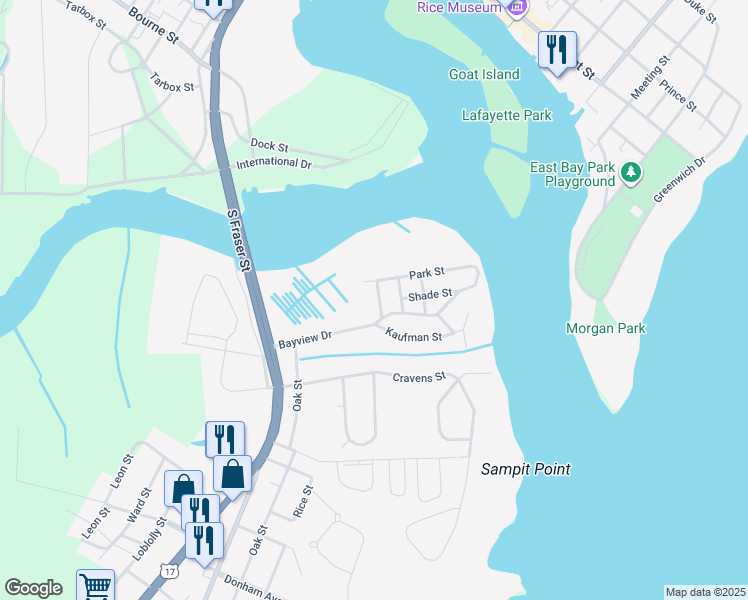 map of restaurants, bars, coffee shops, grocery stores, and more near 1360 Harbor Street in Georgetown