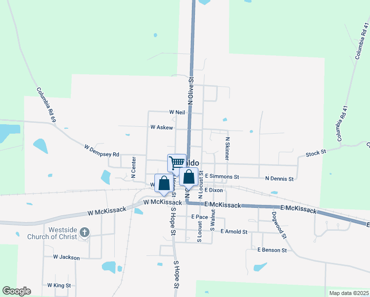 map of restaurants, bars, coffee shops, grocery stores, and more near East Formby Street in Waldo