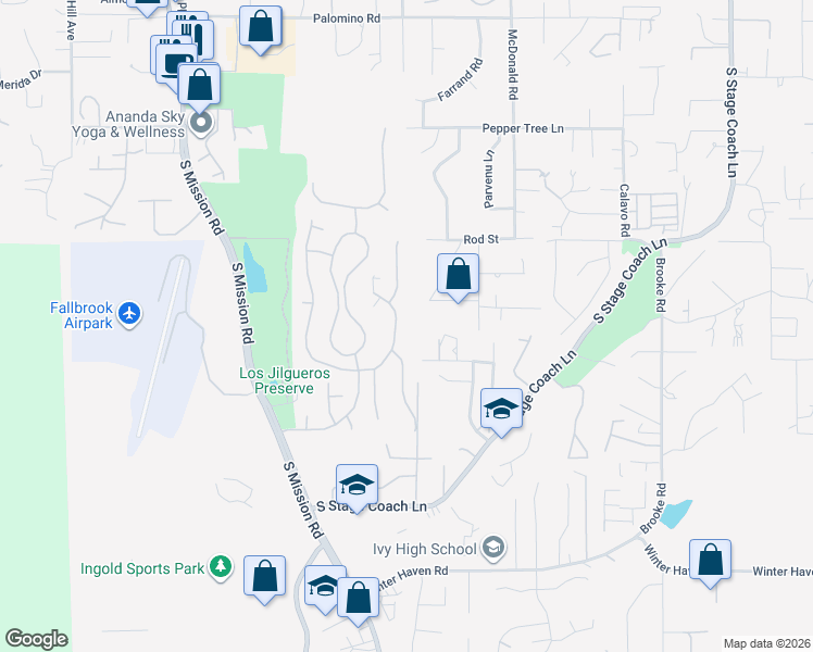 map of restaurants, bars, coffee shops, grocery stores, and more near 931 La Felice Lane in Fallbrook
