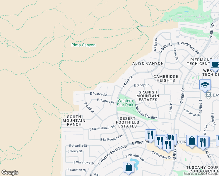 map of restaurants, bars, coffee shops, grocery stores, and more near 10023 South 43rd Way in Phoenix