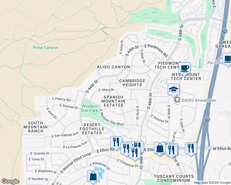 map of restaurants, bars, coffee shops, grocery stores, and more near 10024 South 46th Street in Phoenix