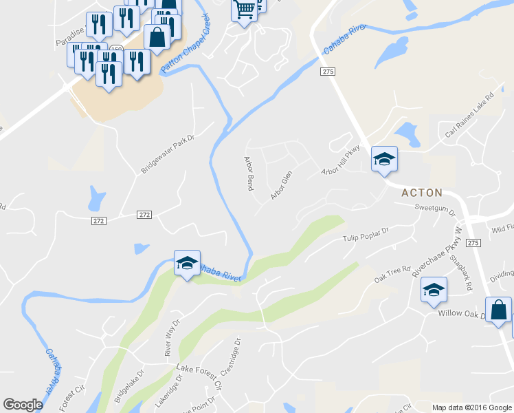 map of restaurants, bars, coffee shops, grocery stores, and more near 2387 Arbor Glen in Birmingham