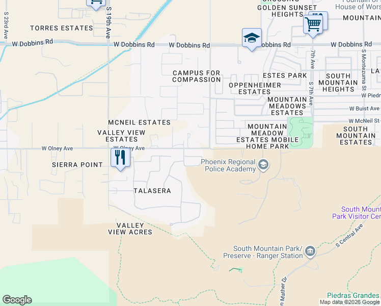 map of restaurants, bars, coffee shops, grocery stores, and more near 1520 West Moody Trail in Phoenix