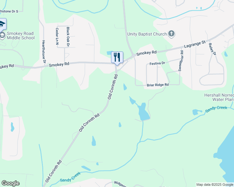 map of restaurants, bars, coffee shops, grocery stores, and more near 168 Old Corinth Road in Newnan