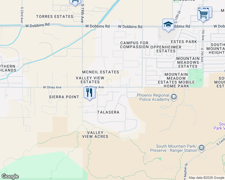 map of restaurants, bars, coffee shops, grocery stores, and more near 1706 West Moody Trail in Phoenix