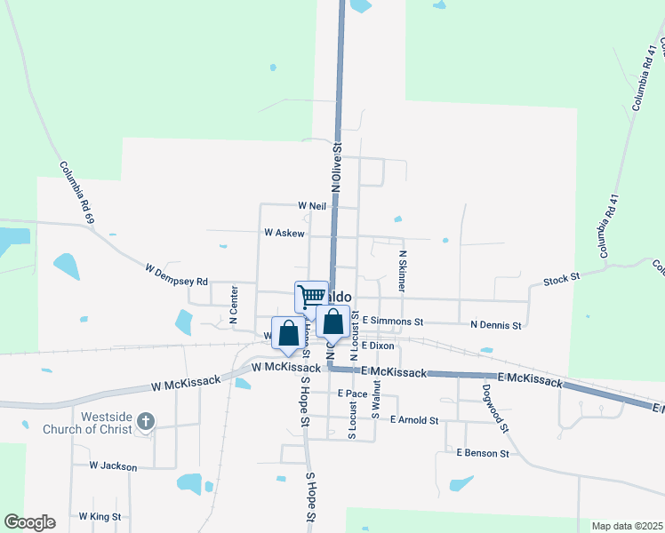 map of restaurants, bars, coffee shops, grocery stores, and more near East Formby Street in Waldo