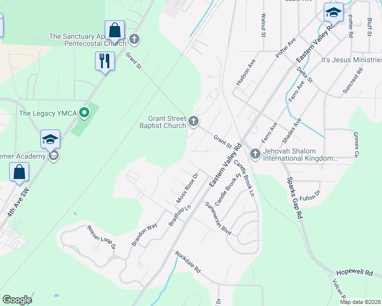 map of restaurants, bars, coffee shops, grocery stores, and more near 1441 Hudson Avenue in Bessemer