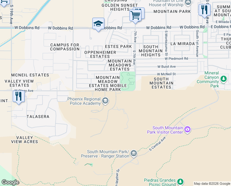 map of restaurants, bars, coffee shops, grocery stores, and more near 915 West Olney Avenue in Phoenix