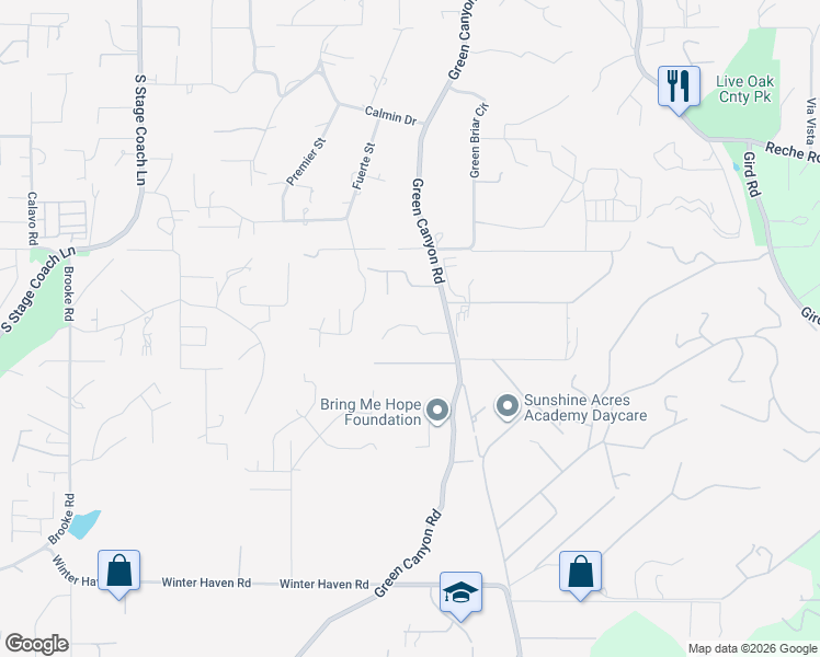 map of restaurants, bars, coffee shops, grocery stores, and more near 2045 Green Canyon Road in Fallbrook