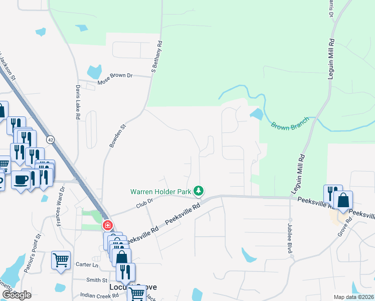 map of restaurants, bars, coffee shops, grocery stores, and more near 161 Mcarthur Drive in Locust Grove