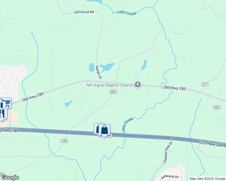 map of restaurants, bars, coffee shops, grocery stores, and more near 1343 County Road 440 in Sterrett