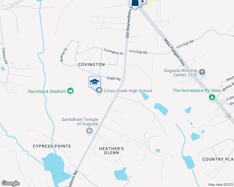 map of restaurants, bars, coffee shops, grocery stores, and more near 3855 Old Waynesboro Road in Augusta