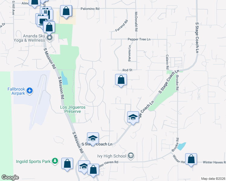 map of restaurants, bars, coffee shops, grocery stores, and more near 931 La Felice Lane in Fallbrook