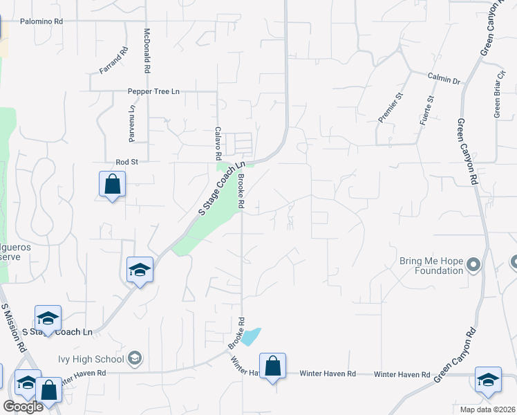 map of restaurants, bars, coffee shops, grocery stores, and more near Camino de Nog Way in Fallbrook