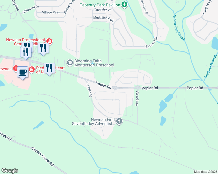 map of restaurants, bars, coffee shops, grocery stores, and more near 1 Pate Road in Newnan
