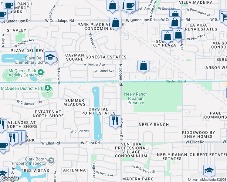 map of restaurants, bars, coffee shops, grocery stores, and more near 861 West Page Avenue in Gilbert
