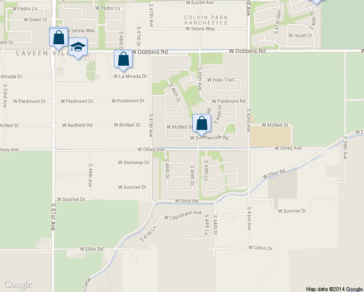 map of restaurants, bars, coffee shops, grocery stores, and more near 4605 West Olney Avenue in Phoenix