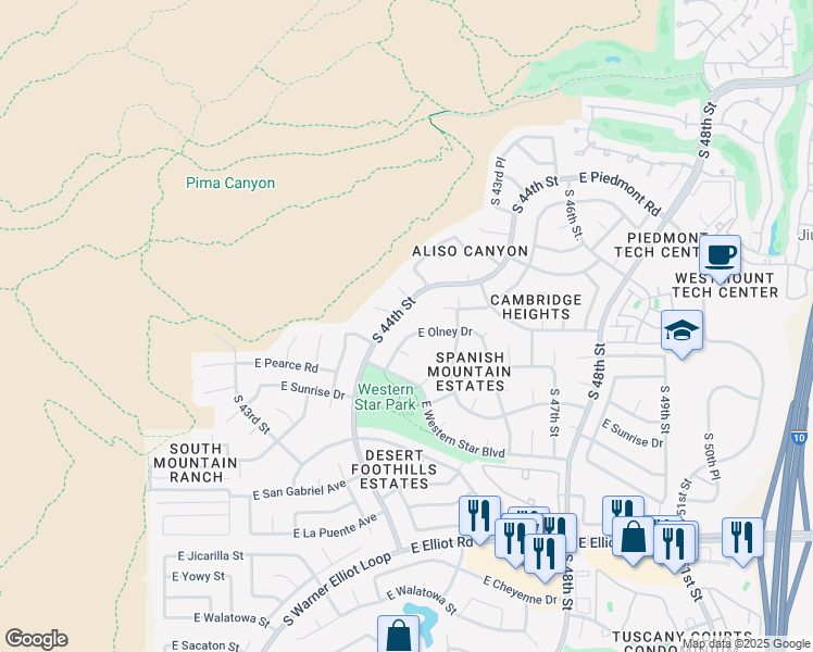 map of restaurants, bars, coffee shops, grocery stores, and more near 10012 South 44th Place in Phoenix