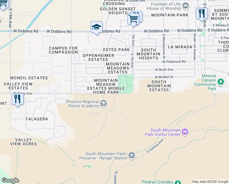map of restaurants, bars, coffee shops, grocery stores, and more near 915 West Olney Avenue in Phoenix