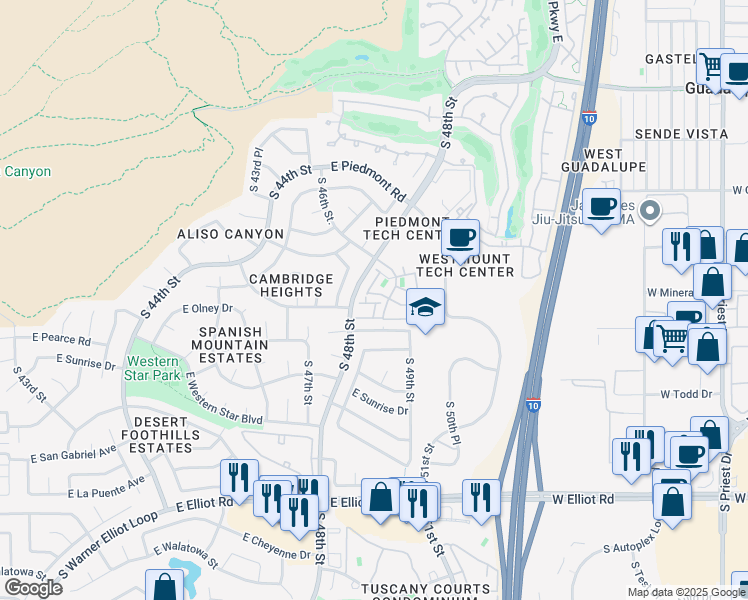 map of restaurants, bars, coffee shops, grocery stores, and more near 4805 East Kachina Trail in Phoenix