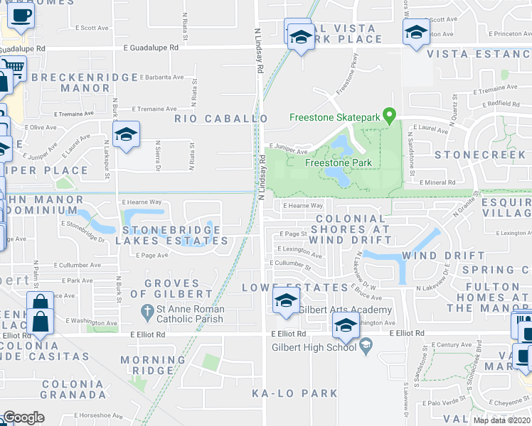 map of restaurants, bars, coffee shops, grocery stores, and more near 819 East Vaughn Avenue in Gilbert