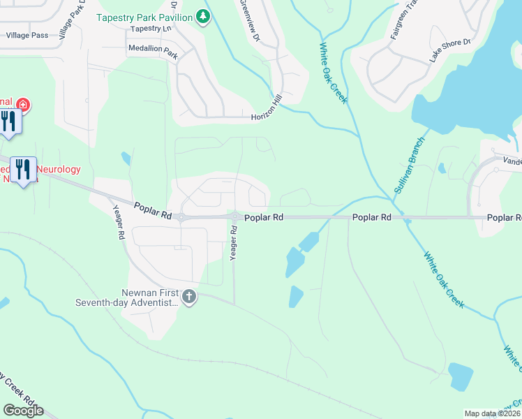 map of restaurants, bars, coffee shops, grocery stores, and more near 403 Poplar Road in Newnan