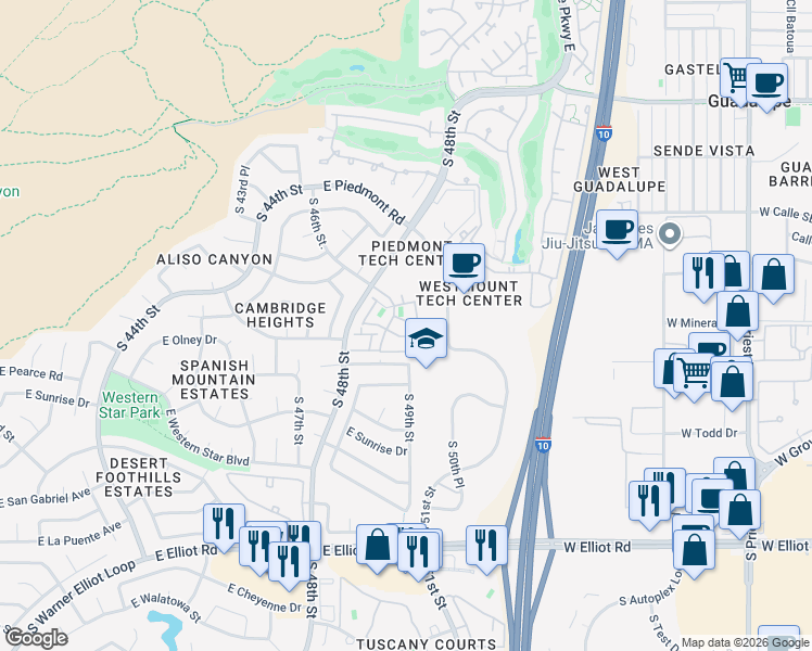 map of restaurants, bars, coffee shops, grocery stores, and more near 4843 East Corral Road in Phoenix