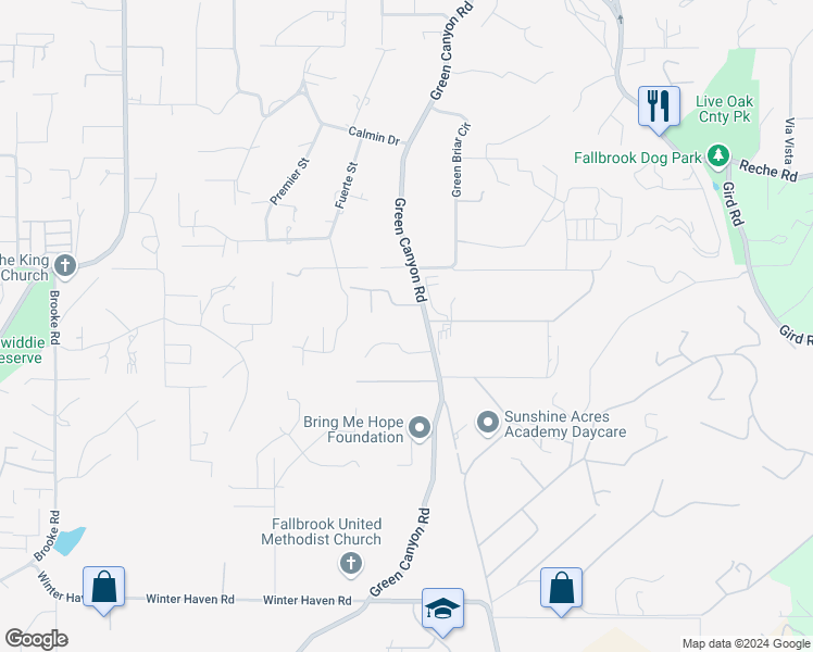 map of restaurants, bars, coffee shops, grocery stores, and more near 2011 Green Canyon Road in Fallbrook
